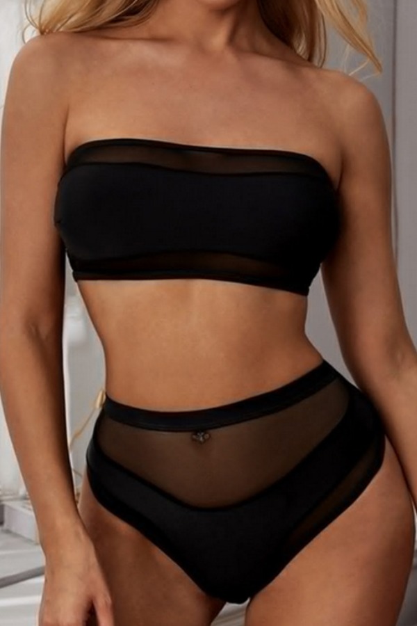 

lovely Patchwork Black Two-piece Swimsuit