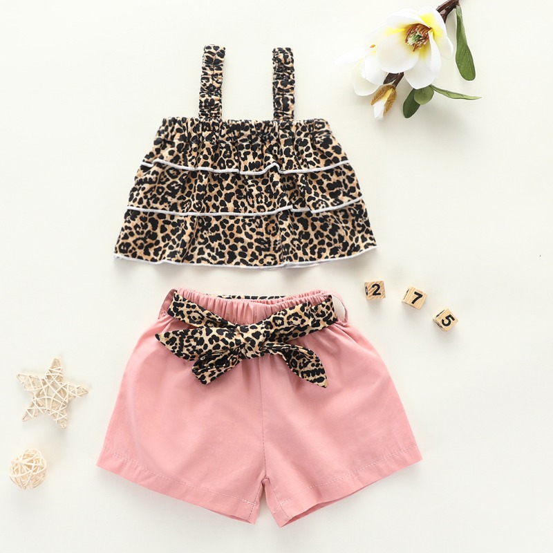 

lovely Sweet Leopard Print Girl Two-piece Shorts Set