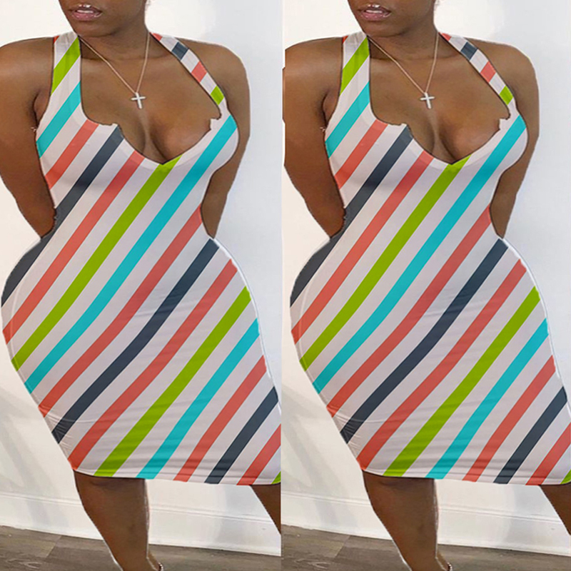 lovely Casual Striped White Knee Length Plus Size Dress