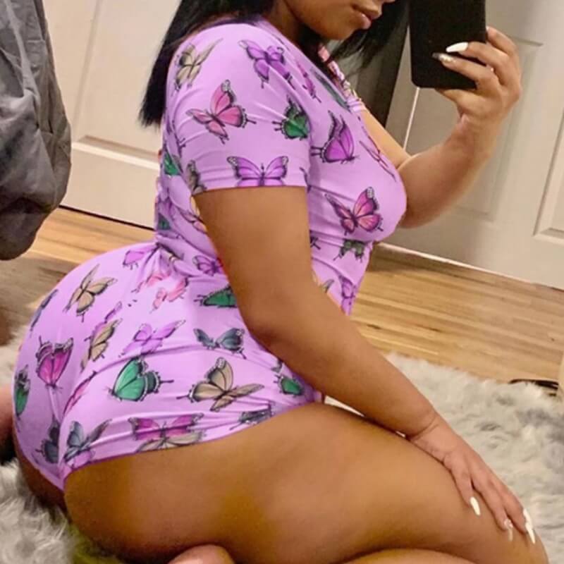 

Lovely Stylish Butterfly Print Light Purple One-piece Romper