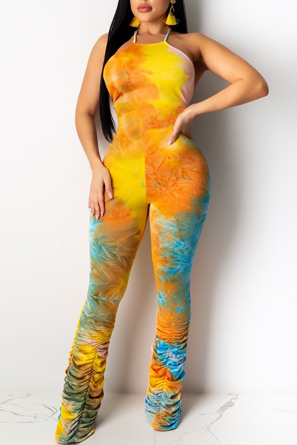 

lovely Trendy Tie-dye Yellow One-piece Jumpsuit