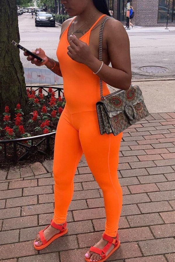 

lovely Sexy Backless Orange One-piece Jumpsuit