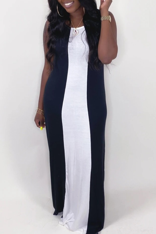 

lovely Casual Striped White And Black Maxi Dress, Black and white