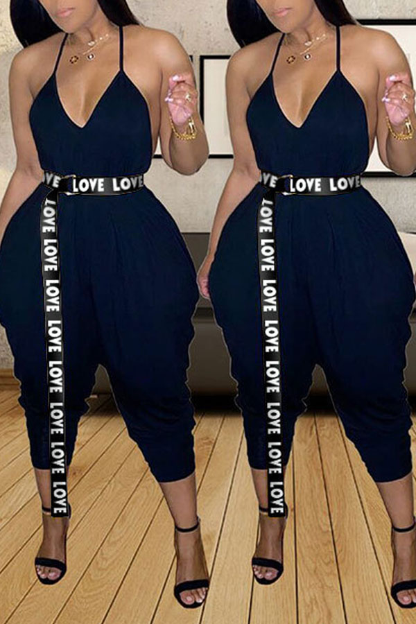 

lovely Trendy Loose Black One-piece Jumpsuit(With Belt