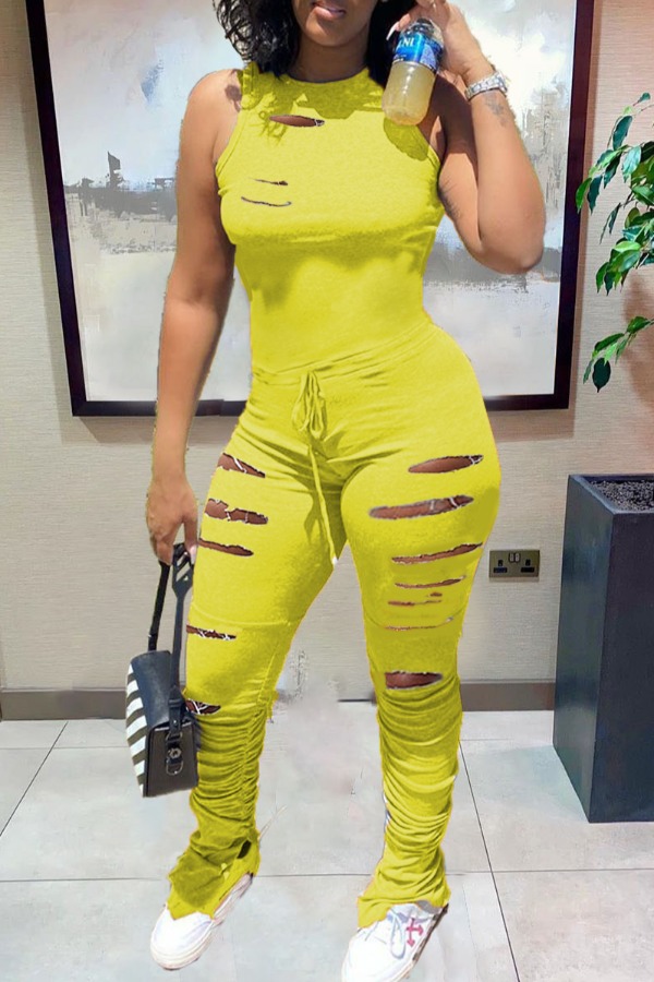 

lovely Stylish Hollow-out Yellow One-piece Jumpsuit