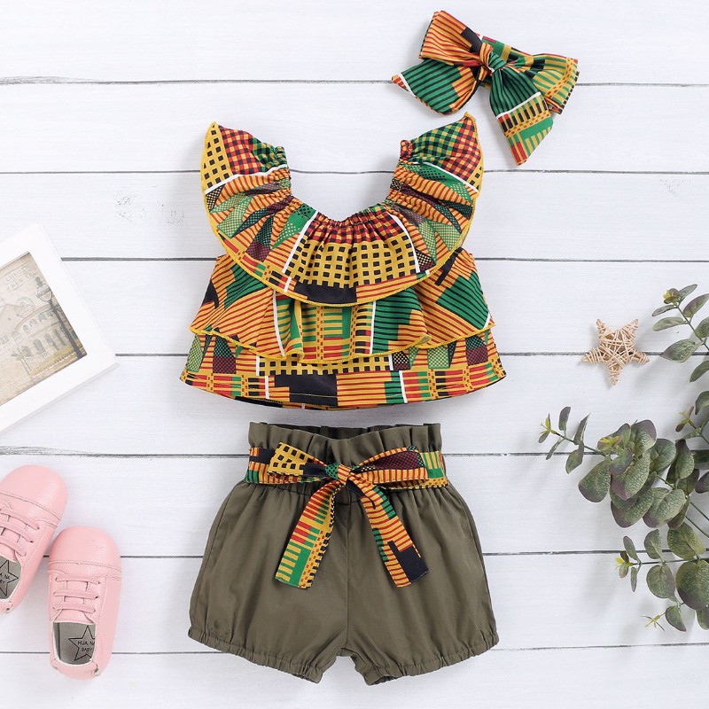 

lovely Bohemian Print Multicolor Girl Two-piece Shorts Set, Multi