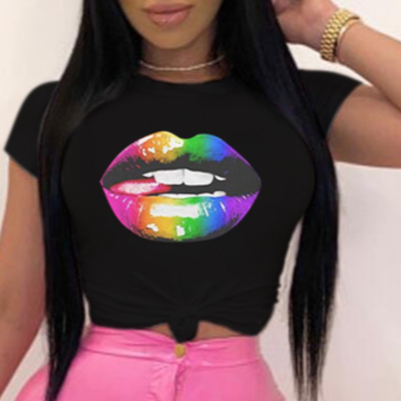 

Lovely Casual Lip Print Black T-shirt