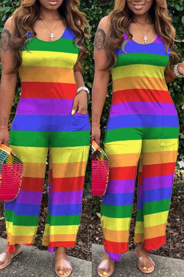 

lovely Trendy Rainbow Striped Multicolor One-piece Jumpsuit, Multi