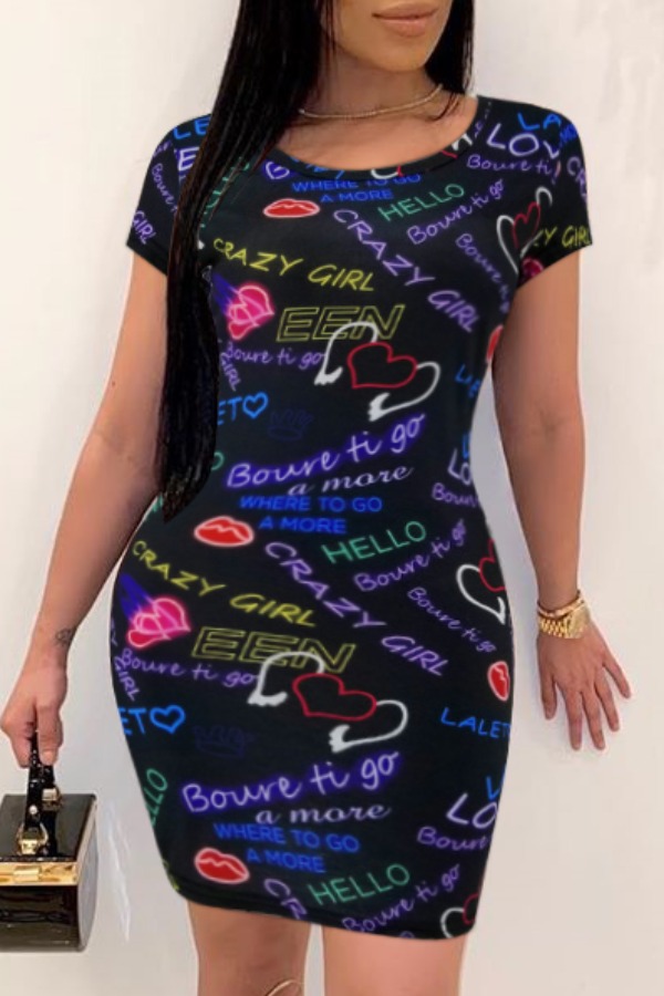 

Lovely Leisure Letter Print Black Mini Dress