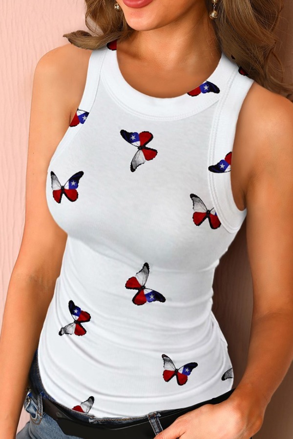 

lovely Casual Butterfly Print Blue Camisole