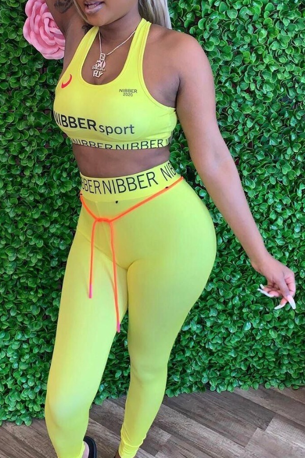 

Lovely Sportswear Letter Light Yellow Two-piece Pants Set
