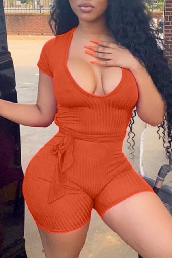 

lovely Casual U Neck Croci Plus Size One-piece Romper