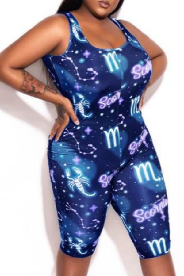 

lovely Trendy Print Blue One-piece Romper