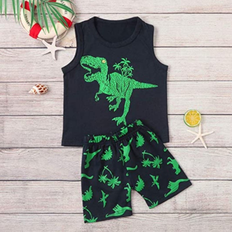

lovely Leisure Print Green Boy Two-piece Shorts Set