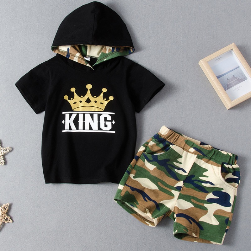 

Lovely Leisure Print Black Boy Two-piece Shorts Set