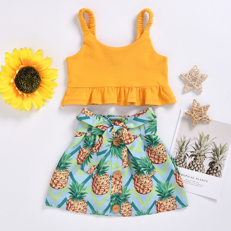 

lovely Sweet Print Yellow Girl Two-piece Skirt Set
