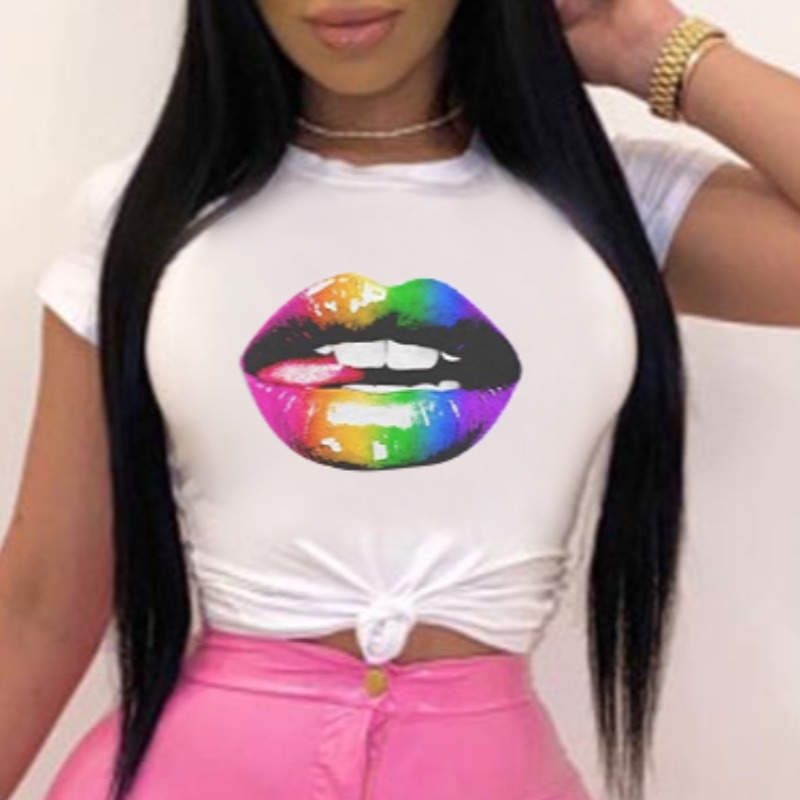 

lovely Casual Lip Print White T-shirt