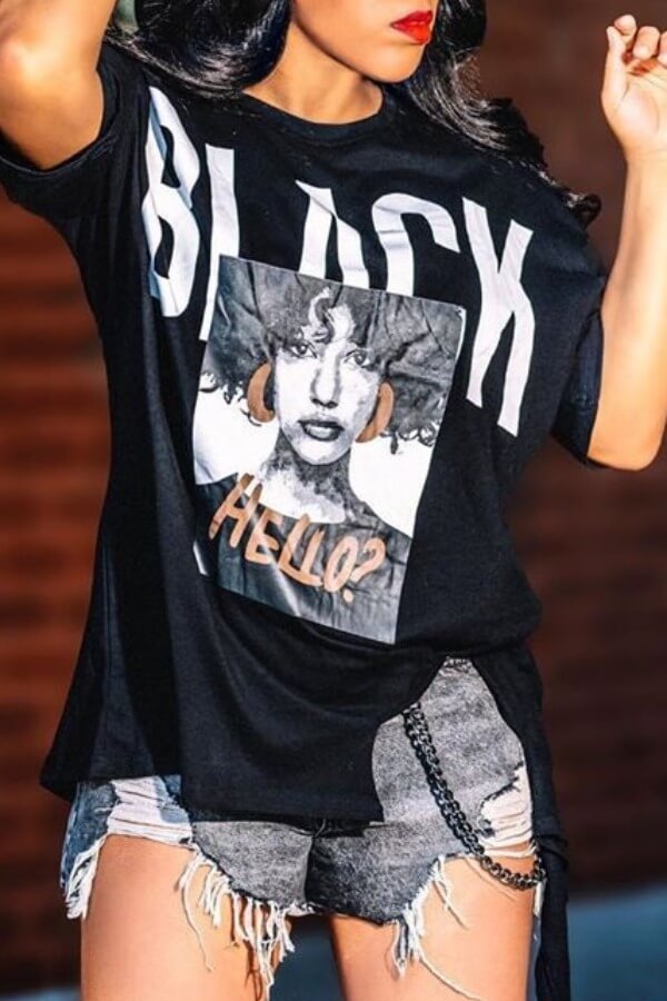 

Lovely Casual Letter Print Black Plus Size T-shirt