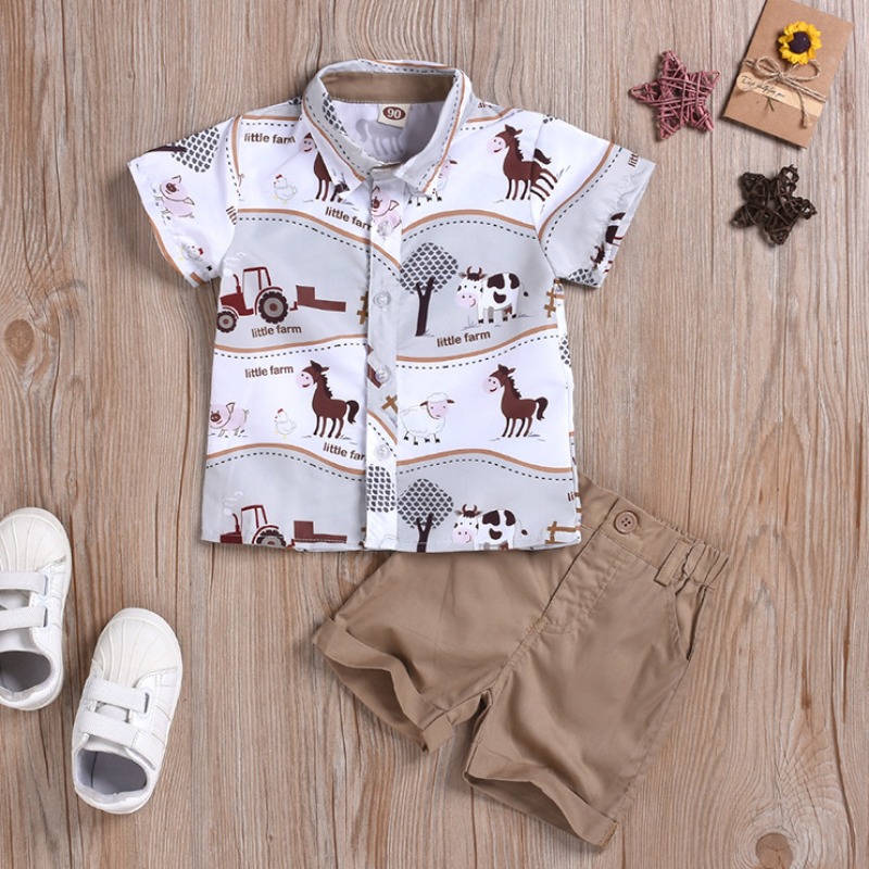 

lovely Stylish Cartoon Print White Boy Two-piece Shorts Set