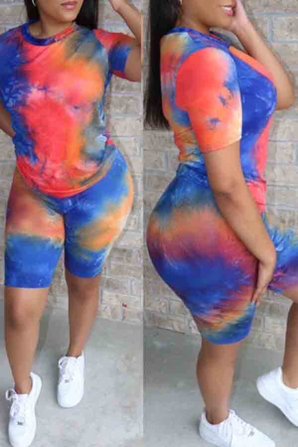 

Lovely Casual Tie-dye Red Two-piece Shorts Set