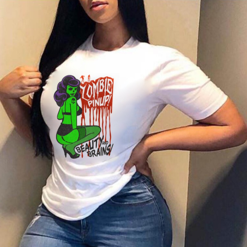 

lovely Casual O Neck Print White T-shirt
