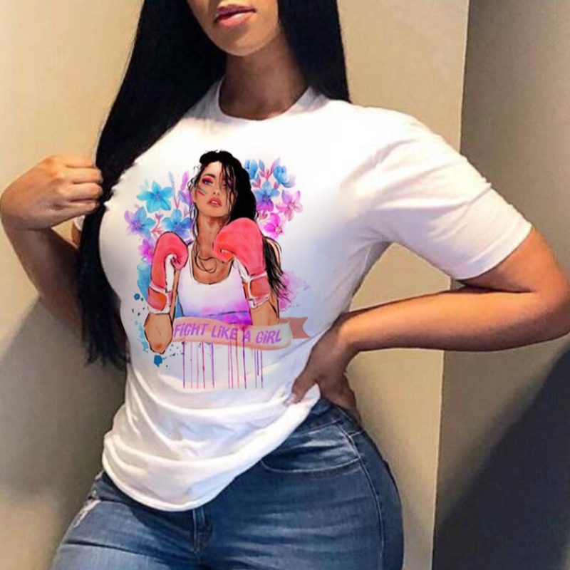 

lovely Leisure O Neck Print White T-shirt