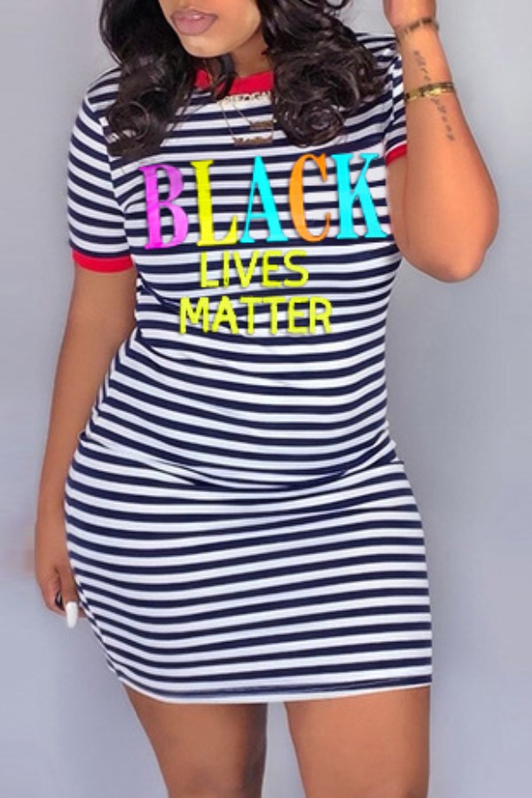 

Lovely Casual O Neck Striped Red Mini Dress