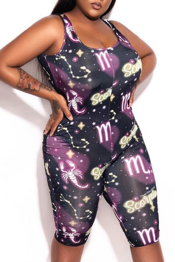 

lovely Trendy Print Black Plus Size One-piece Romper
