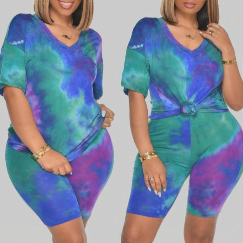 

Lovely Casual Tie-dye Green Plus Size Two-piece Shorts Set