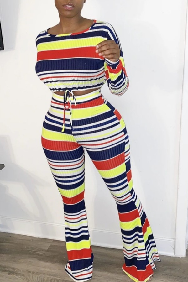 

LW Casual Rainbow Striped Blue Two-piece Pants Set
