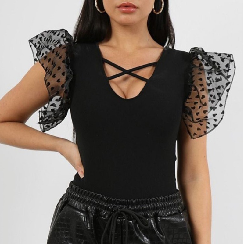 

lovely Sweet Patchwork Black T-shirt