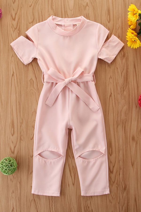 

lovely Stylish Hollow-out Pink Girl One-piece Jumpsuit