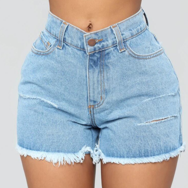 

lovely Casual Broken Holes Baby Blue Plus Size Denim Shorts