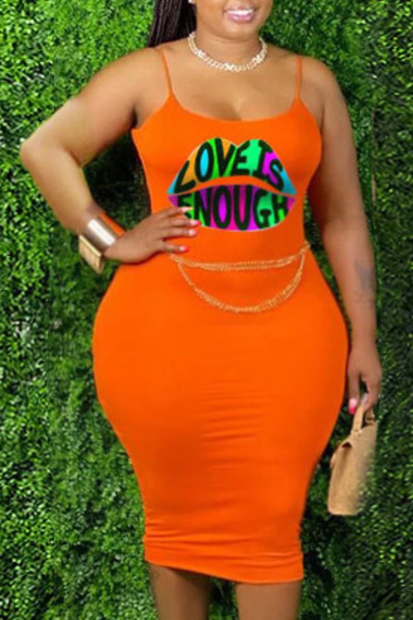 

Lovely Casual Lip Print Croci Knee Length Plus Size Dress