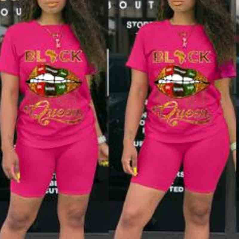 

Lovely Casual Lip Print Rose Red Two-piece Shorts Set