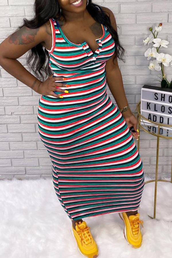 

lovely Casual Striped Red Ankle Length Dress