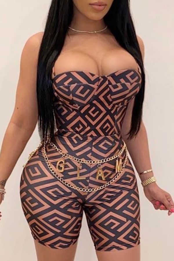 

lovely Sexy Print Brown One-piece Romper