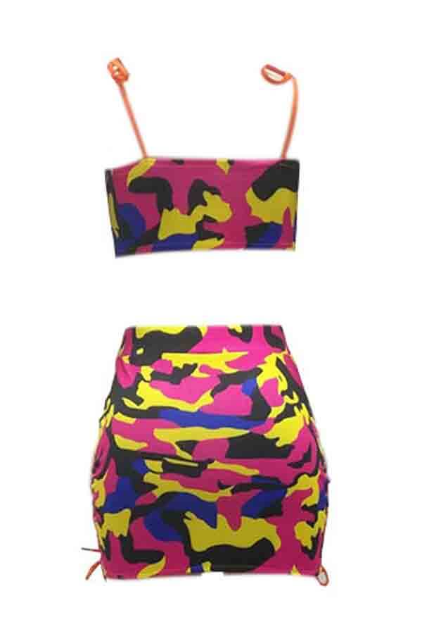 lovely Camo Print Multicolor Plus Size Two-piece Swimsuit