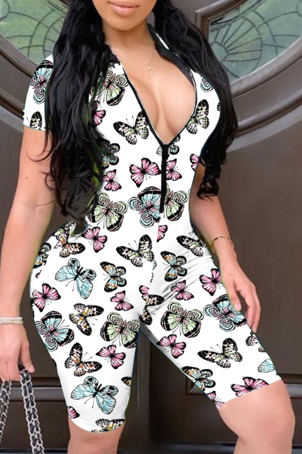

lovely Stylish Butterfly Print White One-piece Romper