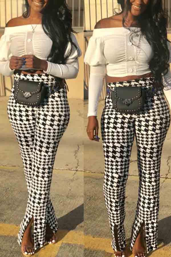 

lovely Casual Print White Plus Size Pants