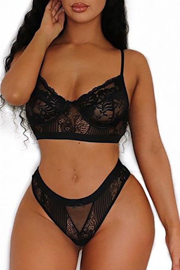 lovely Sexy Lace Hem Black Bra Sets
