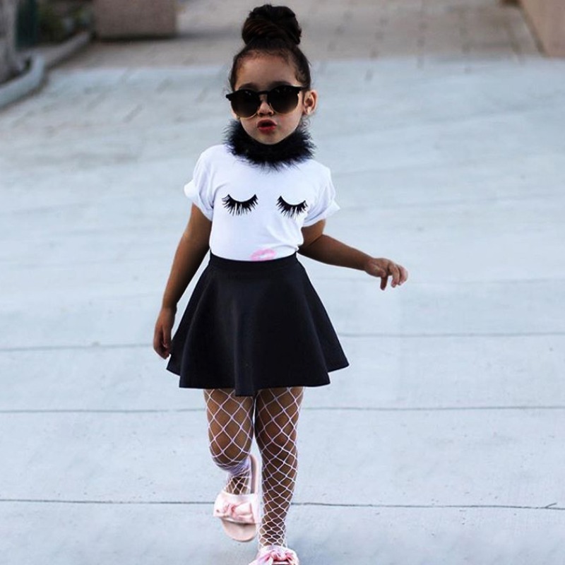 

lovely Sweet O Neck Print White Girl Two-piece Skirt Set