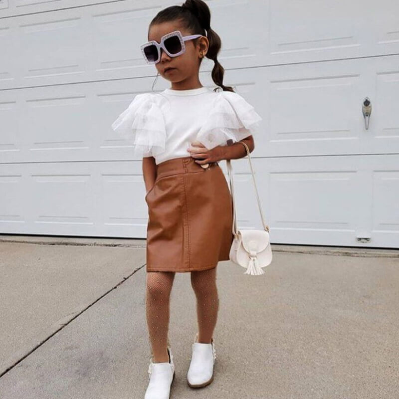 Lovely Girl Casual Flounce Design White Two-piece Skirt Set