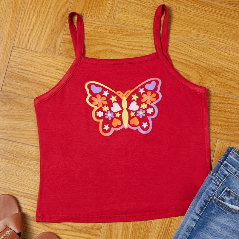 

lovely Casual Butterfly Print Red Camisole