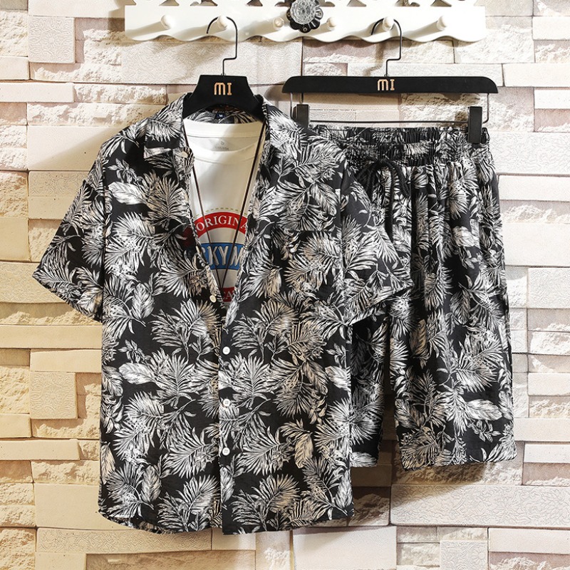 

lovely Bohemian Print Black Two-piece Shorts Set