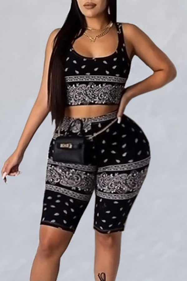 

Lovely Trendy Print Black Plus Size Two-piece Shorts Set