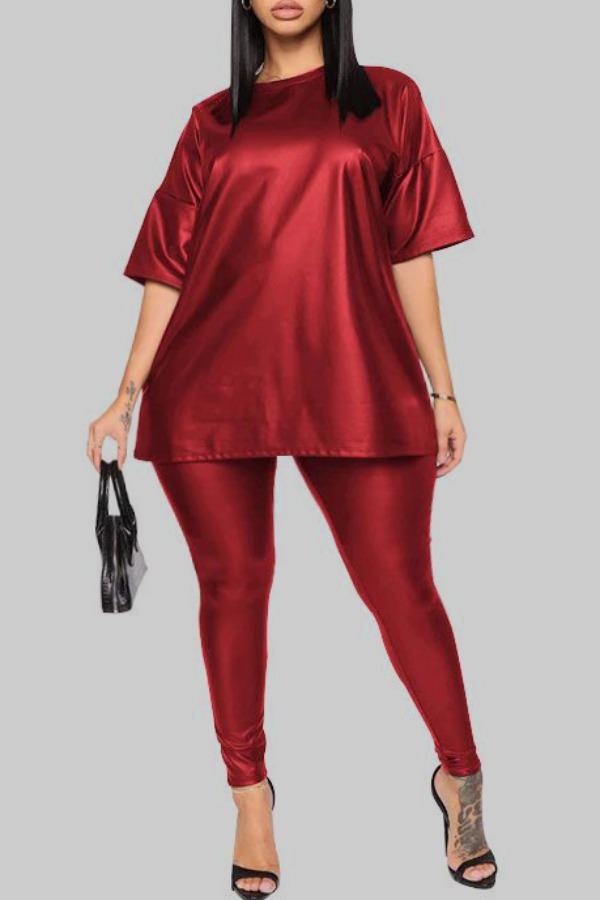 

lovely Trendy Basic Red Plus Size Two-piece Pants Set