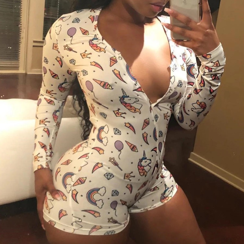 

lovely Stylish Cartoon Print White One-piece Romper