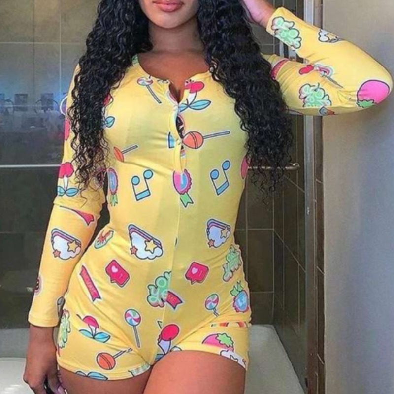 

lovely Stylish Cartoon Print Yellow One-piece Romper