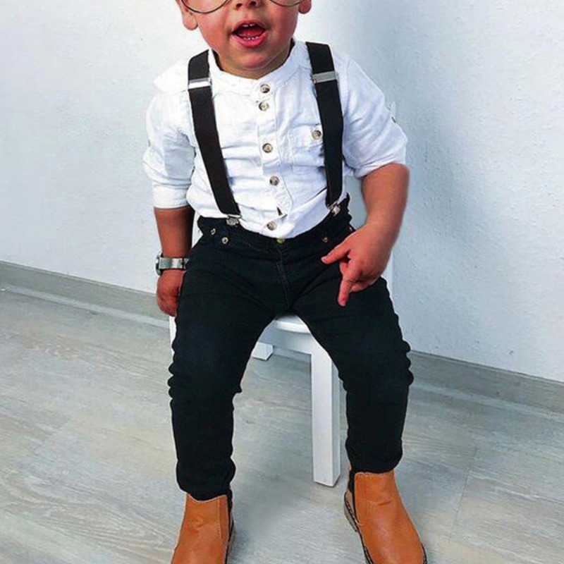

lovely Trendy Buttons Design White Boy Two-piece Pants Set
